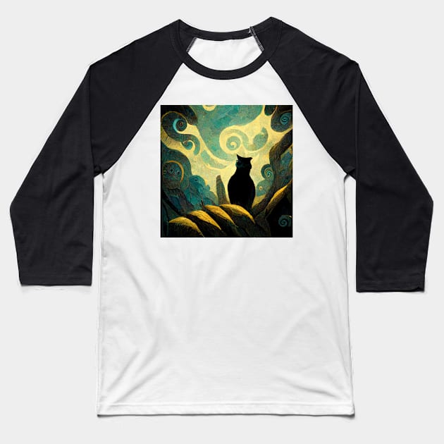 Van Gogh inspired black cat Baseball T-Shirt by StoneyPhenix